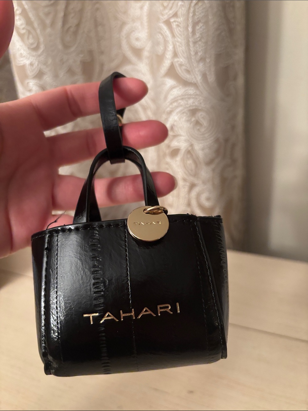 Tahari Black Mini Tote Bag Charm with Gold Accent
